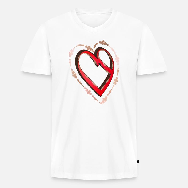 nostalgic red calligraphy heart - Men's Premium Organic T-shirt with V-neck - white