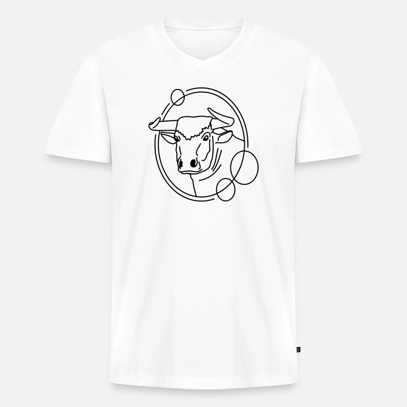 Stier in geometrischer Form - Line-Art-Design - Männer Premium Bio T-Shirt mit V-Ausschnitt - Weiß