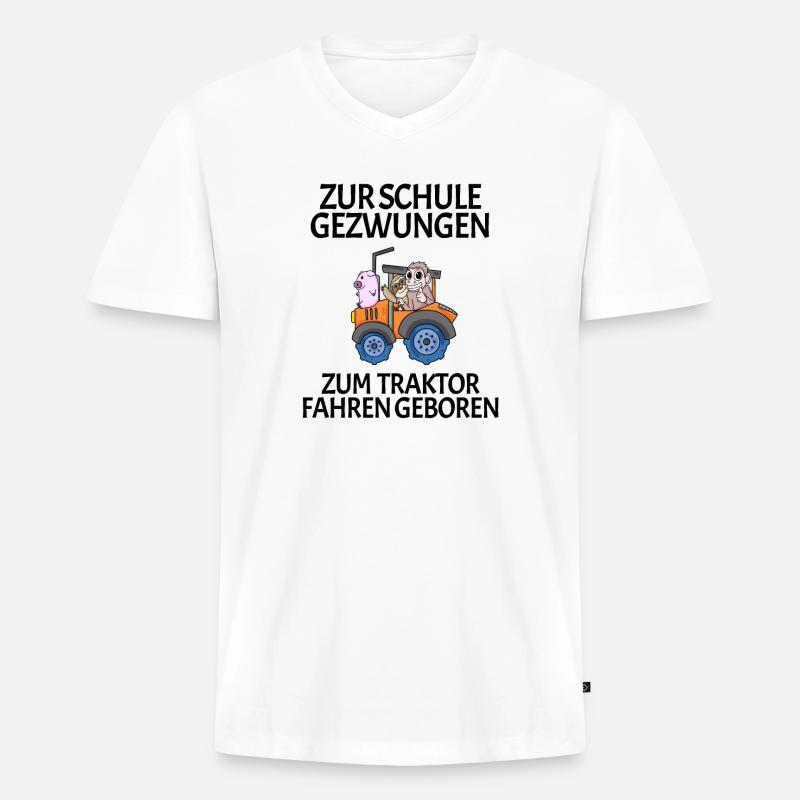 Schule Einschulung Traktor Geschenk Lustig - Männer Premium Bio T-Shirt mit V-Ausschnitt - Weiß
