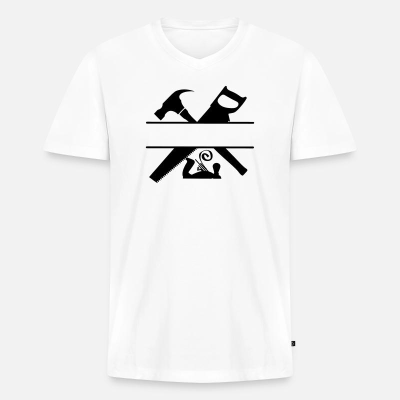 Carpenter Logo Hammersäge und Hobel - Männer Premium Bio T-Shirt mit V-Ausschnitt - Weiß