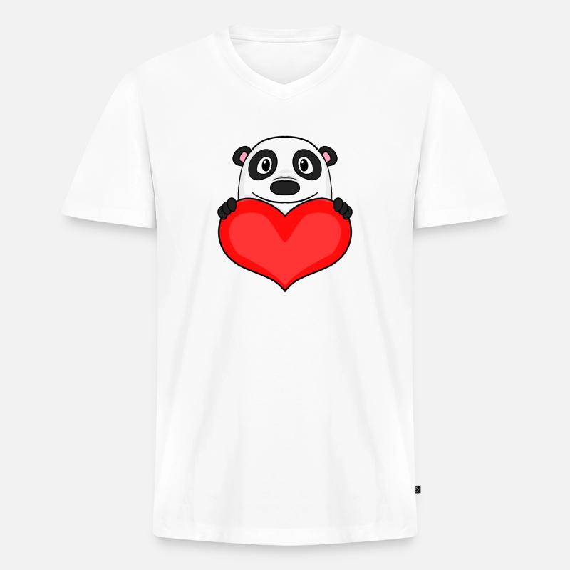 Panda mit Herz - Liebe Romantisch - Männer Premium Bio T-Shirt mit V-Ausschnitt - Weiß