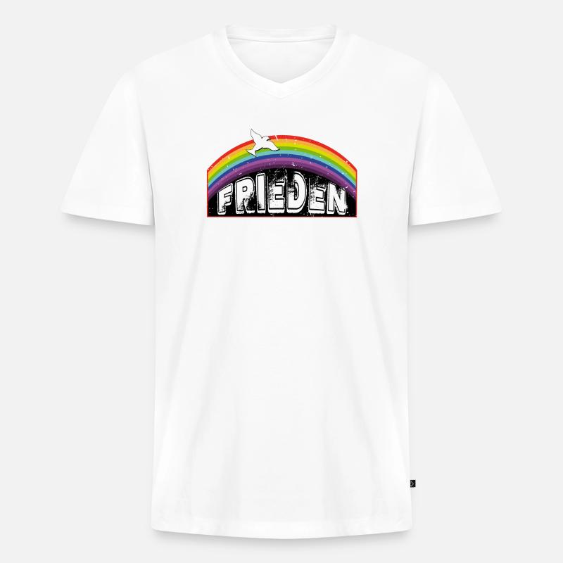 RAINBOW Regenbogen FRIEDEN - Männer Premium Bio T-Shirt mit V-Ausschnitt - Weiß