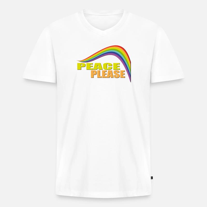 PEACE PLEASE with Rainbow - Männer Premium Bio T-Shirt mit V-Ausschnitt - Weiß
