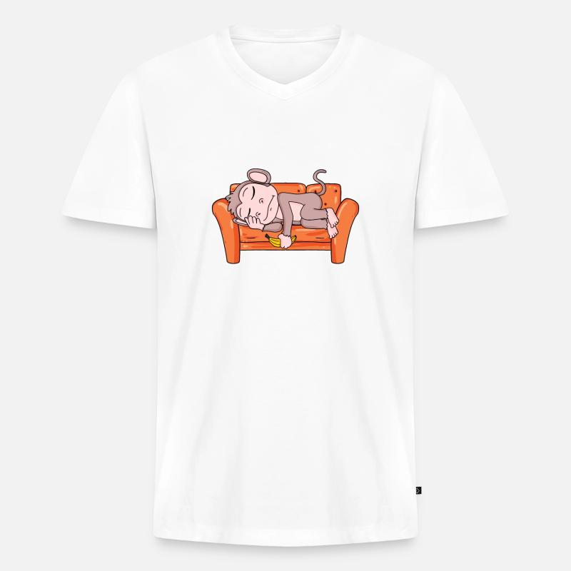 Affe - Männer Premium Bio T-Shirt mit V-Ausschnitt - Weiß