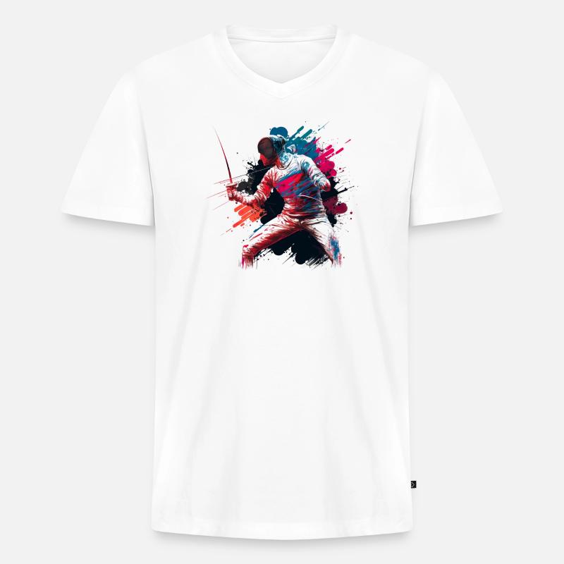 Farbexplosiver Fechter Graffiti - Männer Premium Bio T-Shirt mit V-Ausschnitt - Weiß