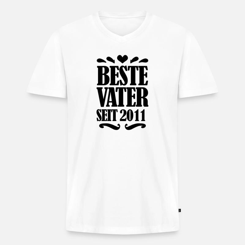 Bester Vater seit 2011 - Männer Premium Bio T-Shirt mit V-Ausschnitt - Weiß