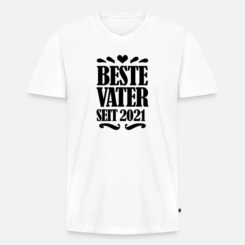 Bester Vater seit 2021 - Männer Premium Bio T-Shirt mit V-Ausschnitt - Weiß