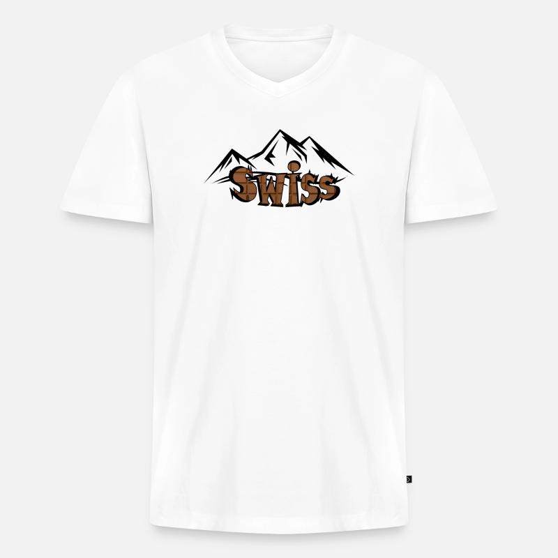 Schweizer Bergschokolade - Männer Premium Bio T-Shirt mit V-Ausschnitt - Weiß