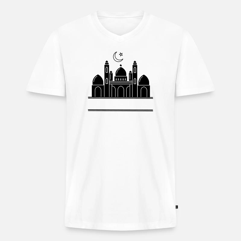 Moschee religiöses Bethaus mit Textleiste - Männer Premium Bio T-Shirt mit V-Ausschnitt - Weiß