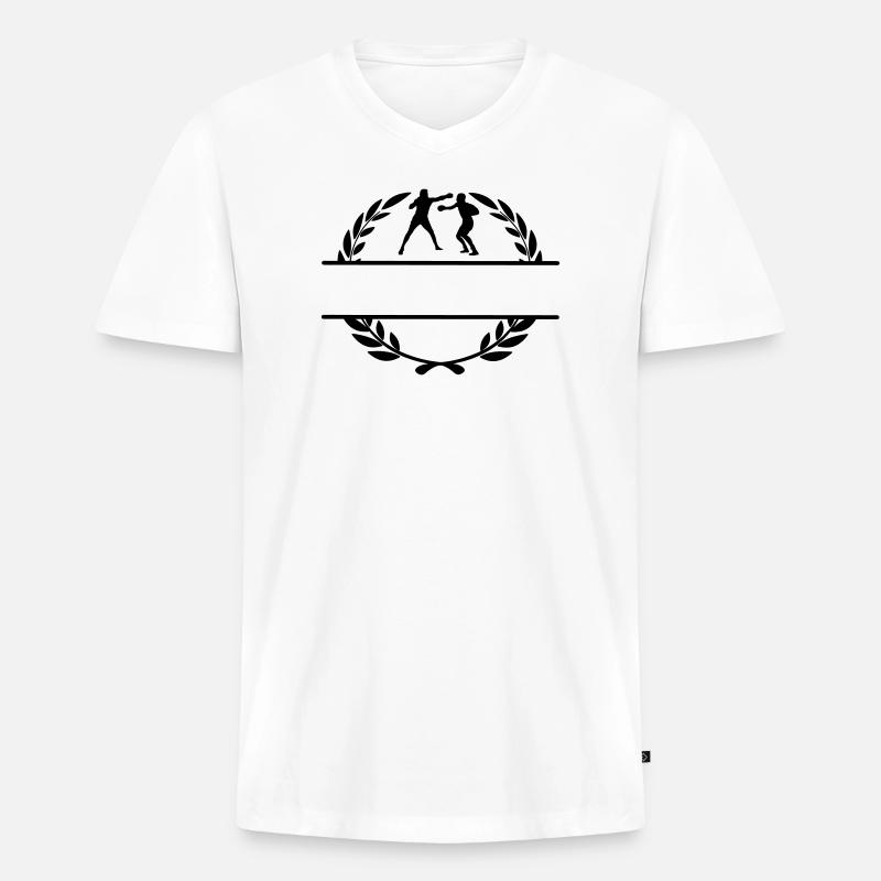Boxer im Lorbeerkranz - Männer Premium Bio T-Shirt mit V-Ausschnitt - Weiß