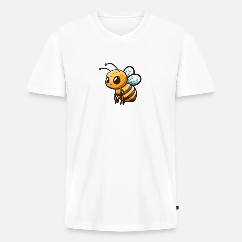 Süße Comic Biene - Männer Premium Bio T-Shirt mit V-Ausschnitt - Weiß