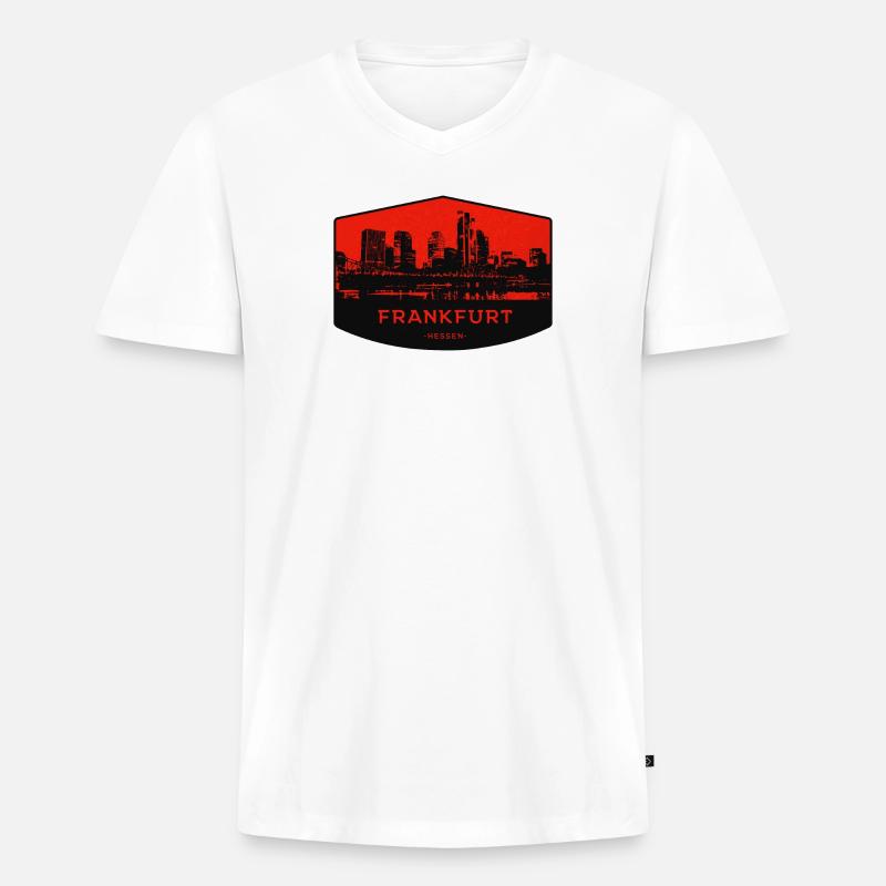 Frankfurter Skyline Patch Rot Schwarz - Männer Premium Bio T-Shirt mit V-Ausschnitt - Weiß