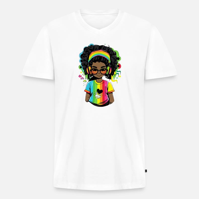 Leuchtender Reggae-Pullover mit Rainbow-Design - Männer Premium Bio T-Shirt mit V-Ausschnitt - Weiß
