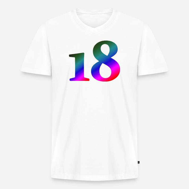 18, bunter farbverlauf, schenken - Männer Premium Bio T-Shirt mit V-Ausschnitt - Weiß