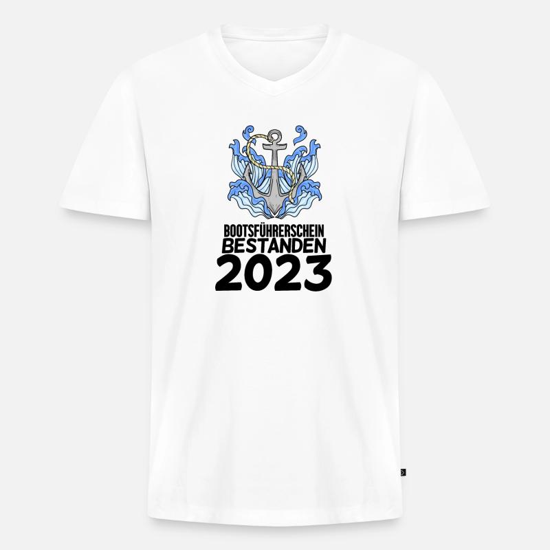 Bootsführerschein 2023 - Männer Premium Bio T-Shirt mit V-Ausschnitt - Weiß