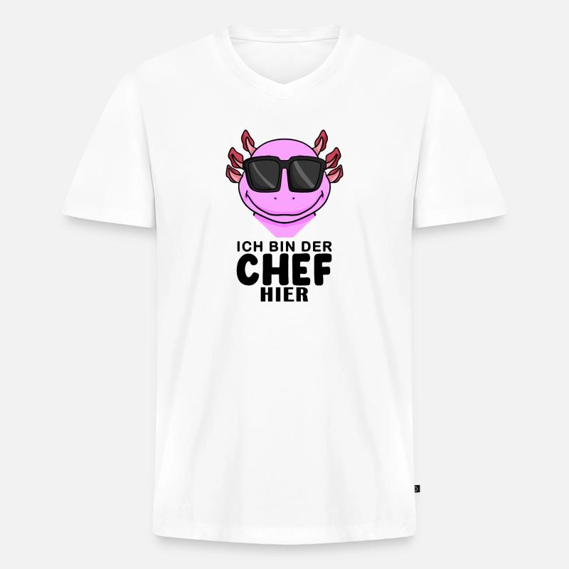 cooler Axolotl Chef Spruch - Männer Premium Bio T-Shirt mit V-Ausschnitt - Weiß
