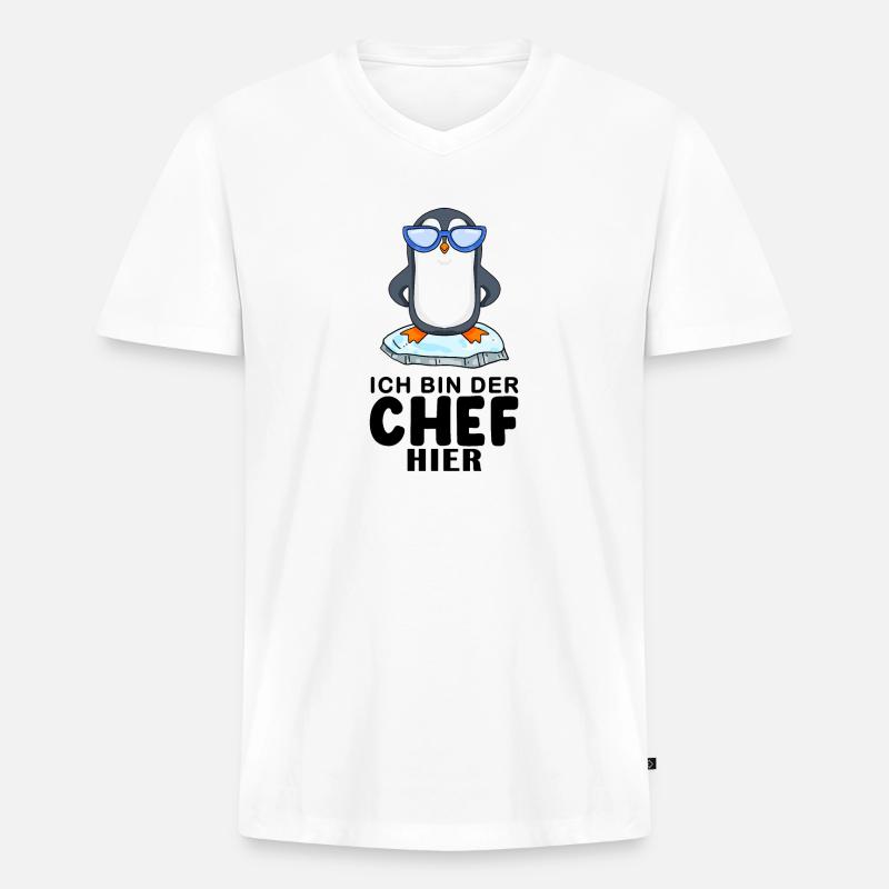 cooler Pinguin Chef Spruch - Männer Premium Bio T-Shirt mit V-Ausschnitt - Weiß