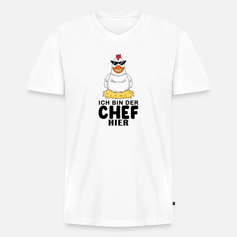 cooles Huhn Chef Spruch - Männer Premium Bio T-Shirt mit V-Ausschnitt - Weiß