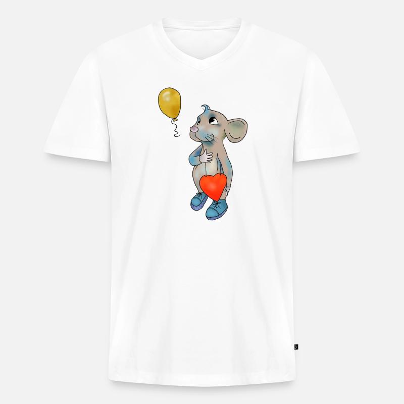 Maus und Luftbollon - Männer Premium Bio T-Shirt mit V-Ausschnitt - Weiß