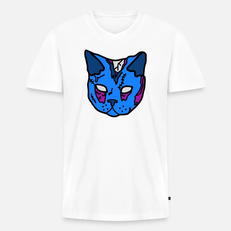 Blauer Katzenmaske Patchwork - Männer Premium Bio T-Shirt mit V-Ausschnitt - Weiß