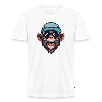 Drôle de singe - T-shirt encolure en V Premium bio Homme - blanc - Devant - Nico (187cm)