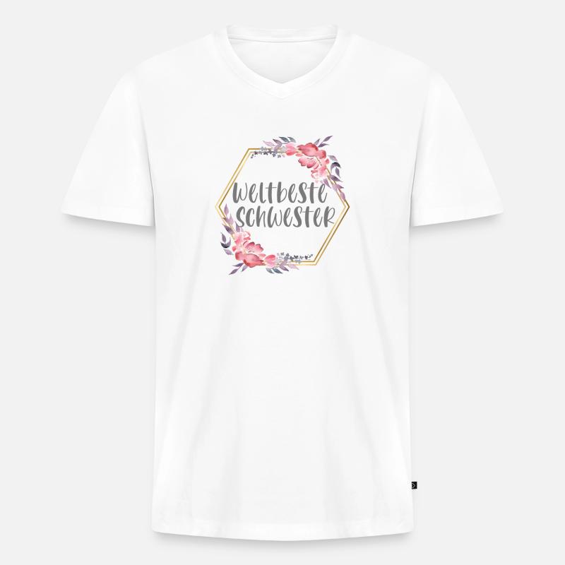 Weltbeste Schwester Schwesterherz Geschenk - Männer Premium Bio T-Shirt mit V-Ausschnitt - Weiß