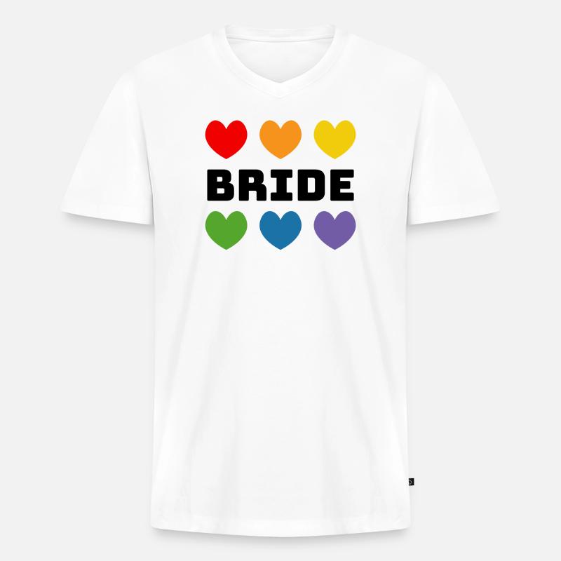 Regenbogenherzchen Bride schwarz - Männer Premium Bio T-Shirt mit V-Ausschnitt - Weiß