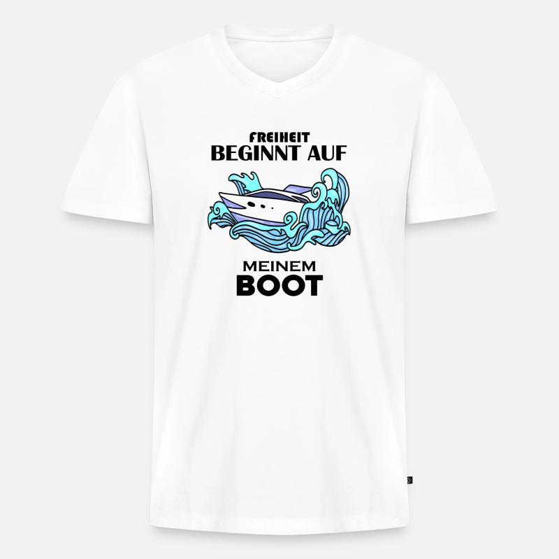 Boote Motorboot - Männer Premium Bio T-Shirt mit V-Ausschnitt - Weiß