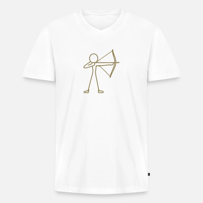 Strichmännchen Bogen Bogenschießen Bogenschütze - Männer Premium Bio T-Shirt mit V-Ausschnitt - Weiß