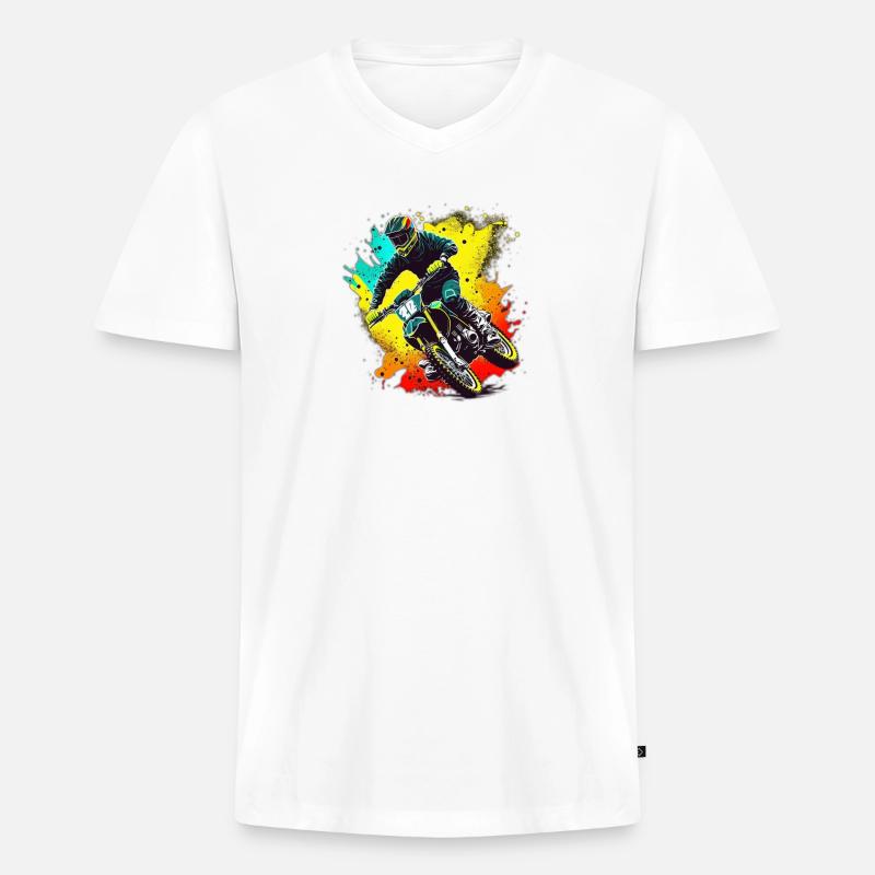 Motocross Farbexplosion - Männer Premium Bio T-Shirt mit V-Ausschnitt - Weiß