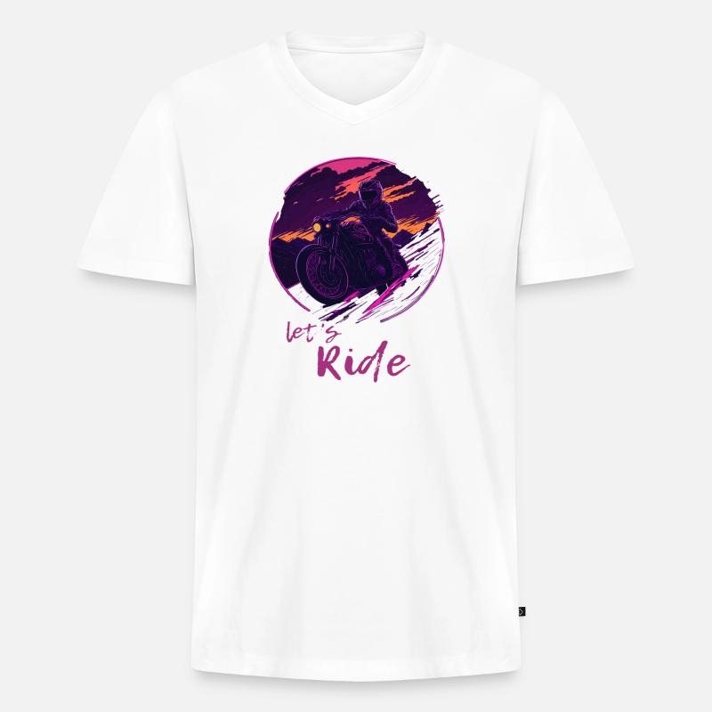 Let's Ride Synthwave Motorradfahrer - Männer Premium Bio T-Shirt mit V-Ausschnitt - Weiß