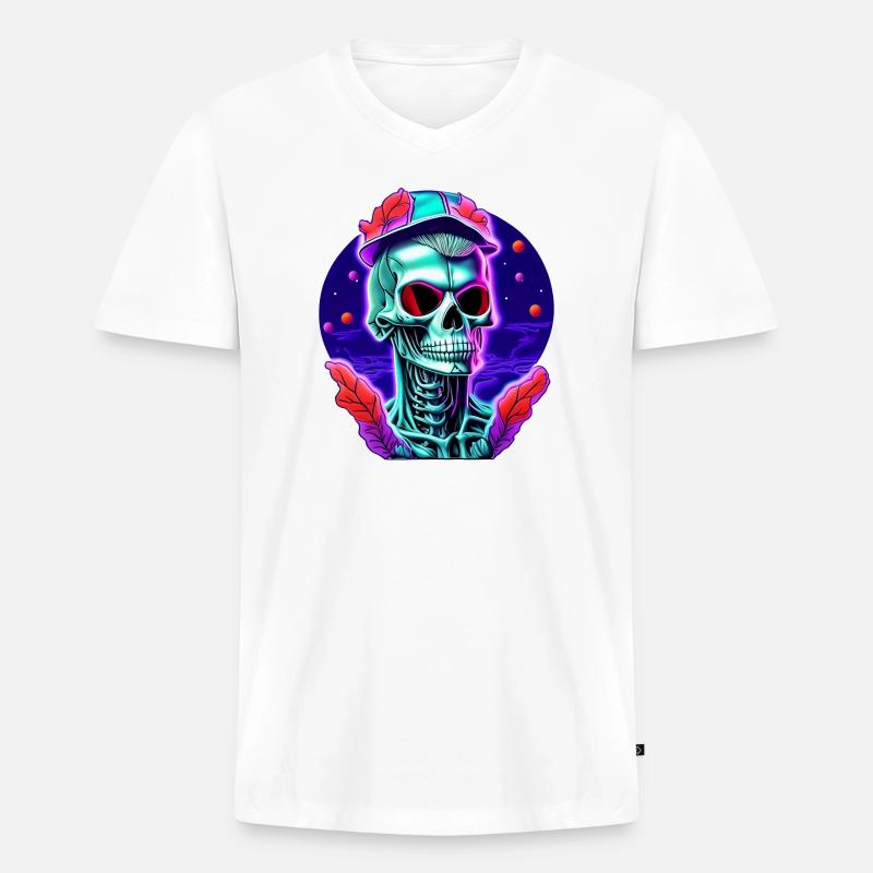 Skelett mit Kappe - Männer Premium Bio T-Shirt mit V-Ausschnitt - Weiß
