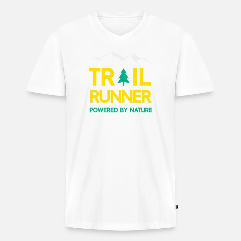 Trail Runner - Powered by Nature - Männer Premium Bio T-Shirt mit V-Ausschnitt - Weiß