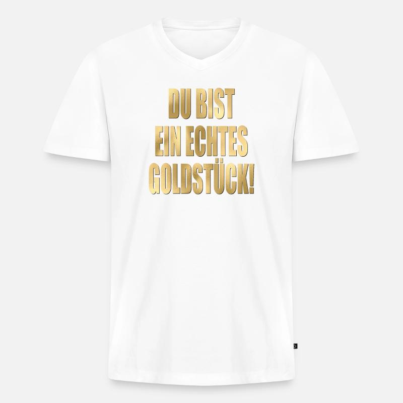 DANKESCHÖN GESCHENKE - KOMPLIMENTE GOLDSTÜCK - Männer Premium Bio T-Shirt mit V-Ausschnitt - Weiß