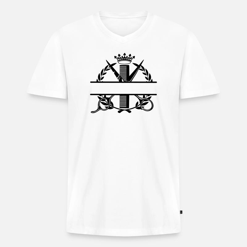 Friseur-Lorbeerkranz und Kronen-Logo - Männer Premium Bio T-Shirt mit V-Ausschnitt - Weiß
