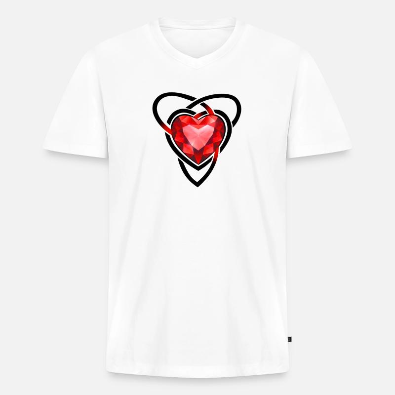Facettiertes rotes Edelsteinherz - Männer Premium Bio T-Shirt mit V-Ausschnitt - Weiß