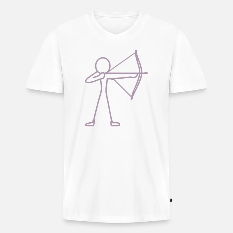 Strichmännchen Bogen Bogenschießen Bogenschütze - Männer Premium Bio T-Shirt mit V-Ausschnitt - Weiß