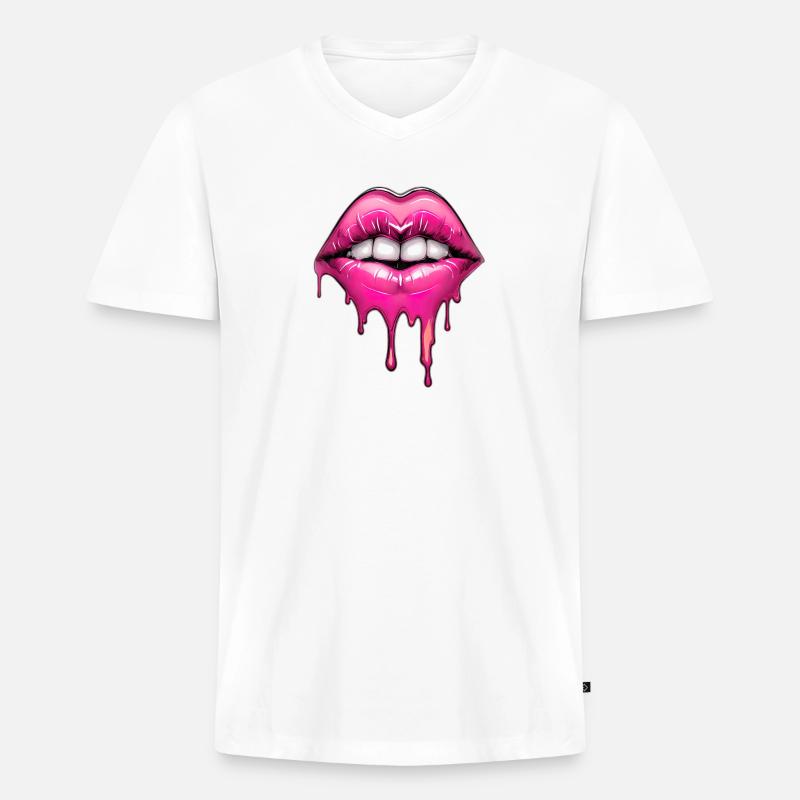 Lips - Men's Premium Organic T-shirt with V-neck - white