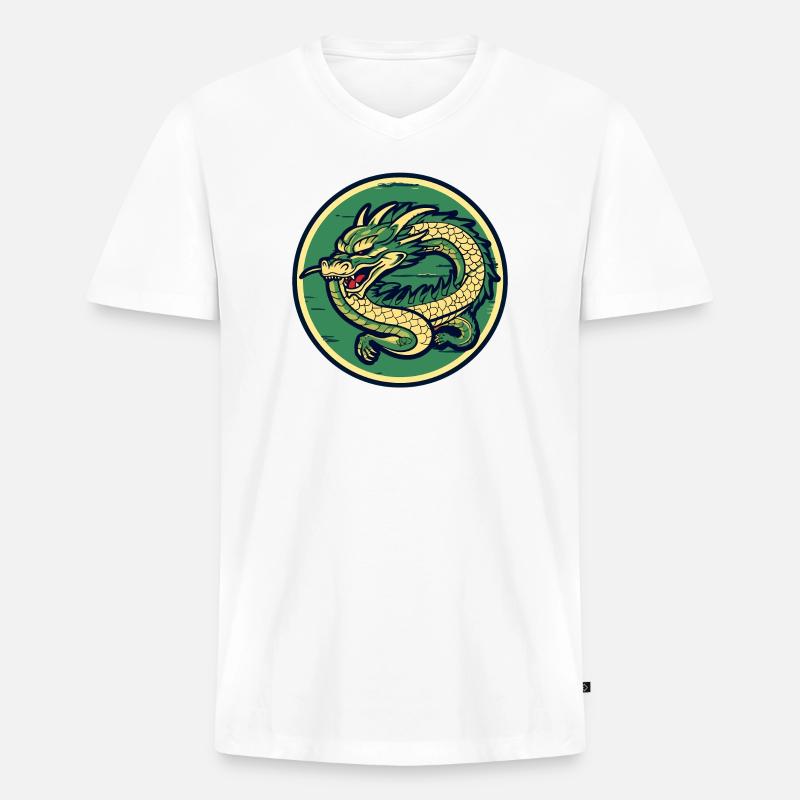 Dragon Crest Circle Patch - Männer Premium Bio T-Shirt mit V-Ausschnitt - Weiß