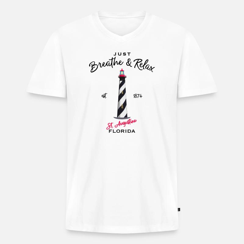 Florida, Leuchtturm St. Augustine - Männer Premium Bio T-Shirt mit V-Ausschnitt - Weiß