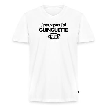 guinguette, accordéon, bal musette - T-shirt encolure en V Premium bio Homme - blanc - Devant - Nico (187cm)
