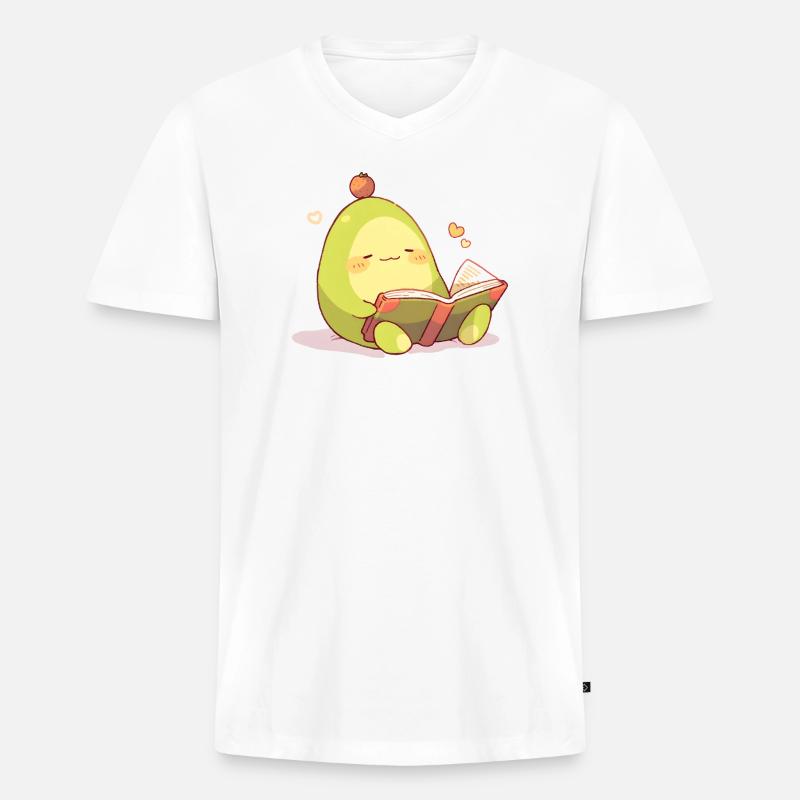 Avocado Leseheld – Kuschelnde Buchzeit - Männer Premium Bio T-Shirt mit V-Ausschnitt - Weiß