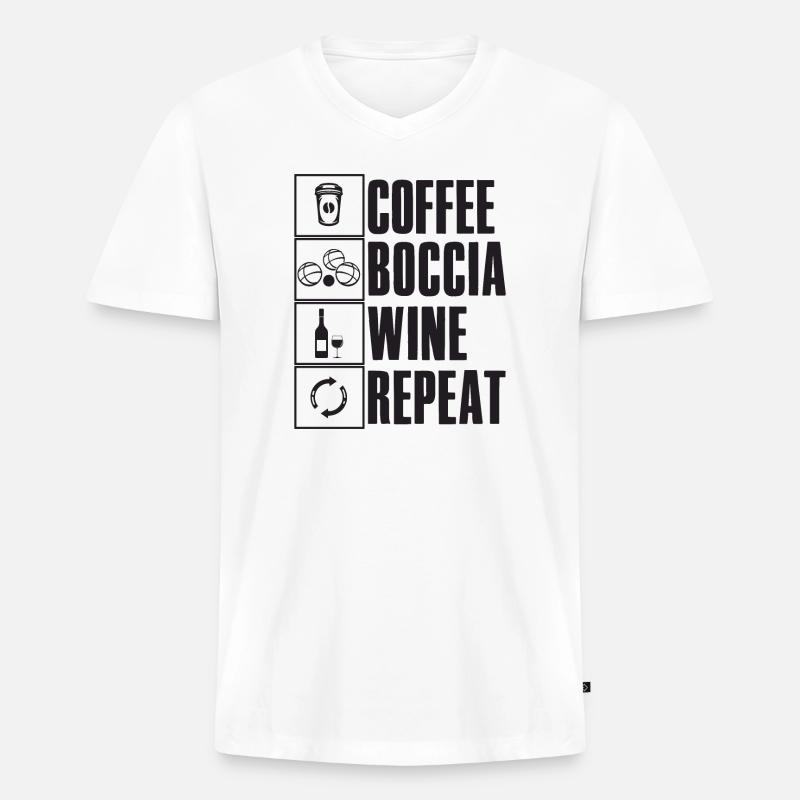 Coffee Boccia Wine Repeat Spruch Bocciaspieler - Männer Premium Bio T-Shirt mit V-Ausschnitt - Weiß