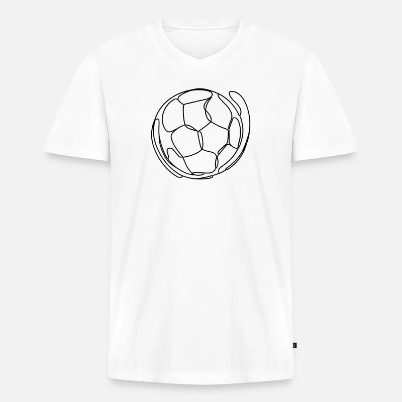 Fussball One Line Art - Männer Premium Bio T-Shirt mit V-Ausschnitt - Weiß