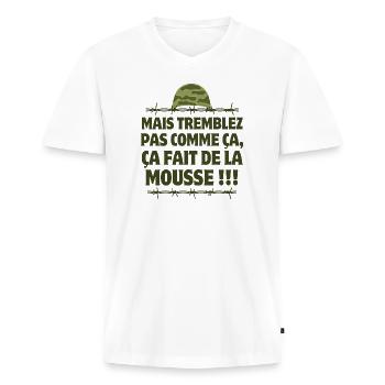film culte, septième compagnie,7ème compagnie - T-shirt encolure en V Premium bio Homme - blanc - Devant - Nico (187cm)