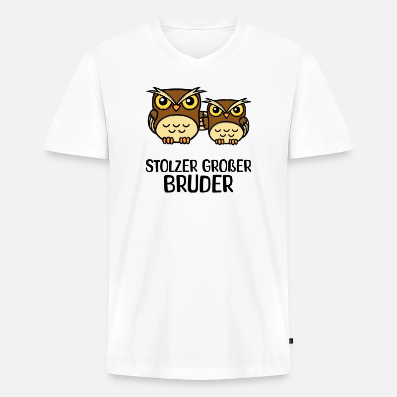 Großer Bruder Statement Eule Geschwisterliebe - Männer Premium Bio T-Shirt mit V-Ausschnitt - Weiß