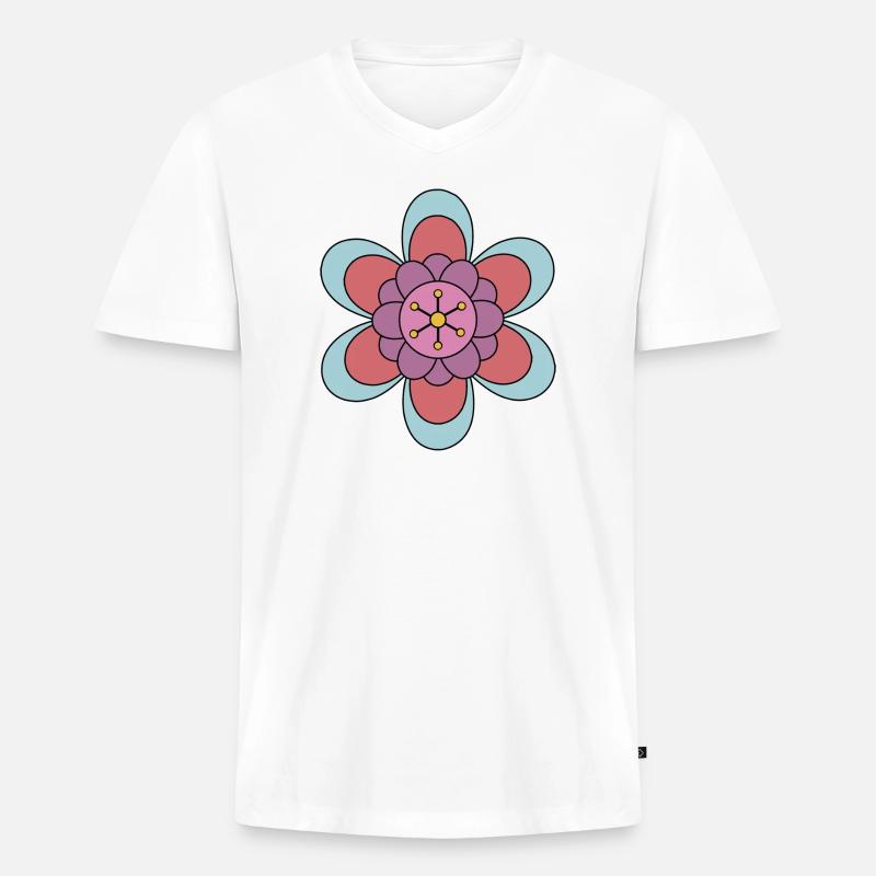 Niedliche Funky Hippie Boho Blume - Männer Premium Bio T-Shirt mit V-Ausschnitt - Weiß