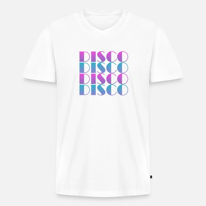 Lebendiges Disco-Textmuster-Design - Männer Premium Bio T-Shirt mit V-Ausschnitt - Weiß