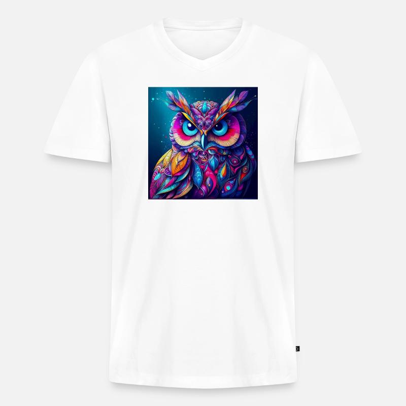 Eule - Männer Premium Bio T-Shirt mit V-Ausschnitt - Weiß
