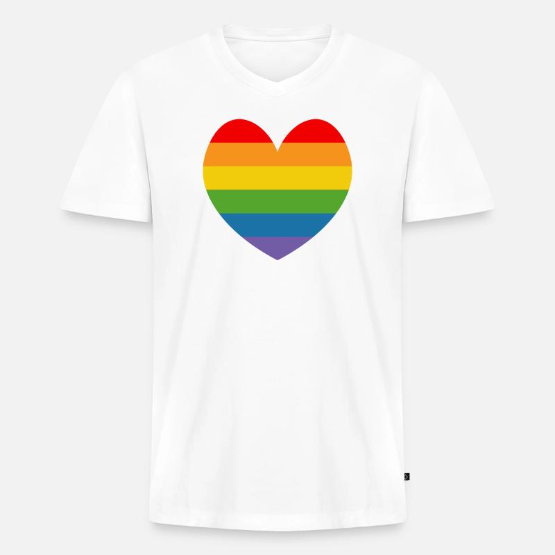 LGBT CSD TShirt Regenbogen HERZ - Männer Premium Bio T-Shirt mit V-Ausschnitt - Weiß